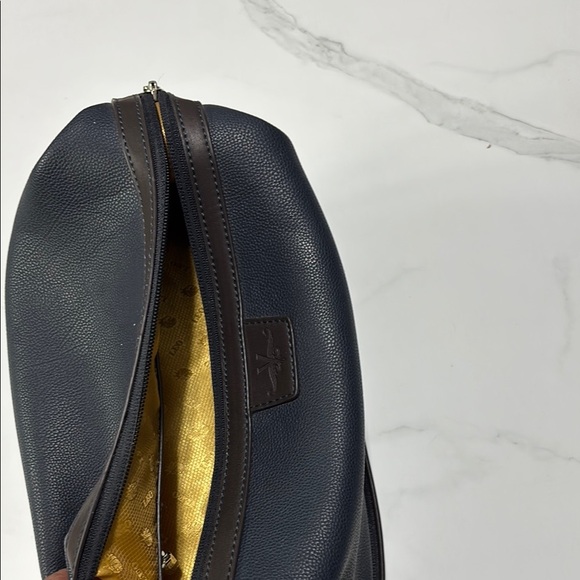 Men's Navy and Brown Leather Bag - Picture 4 of 6